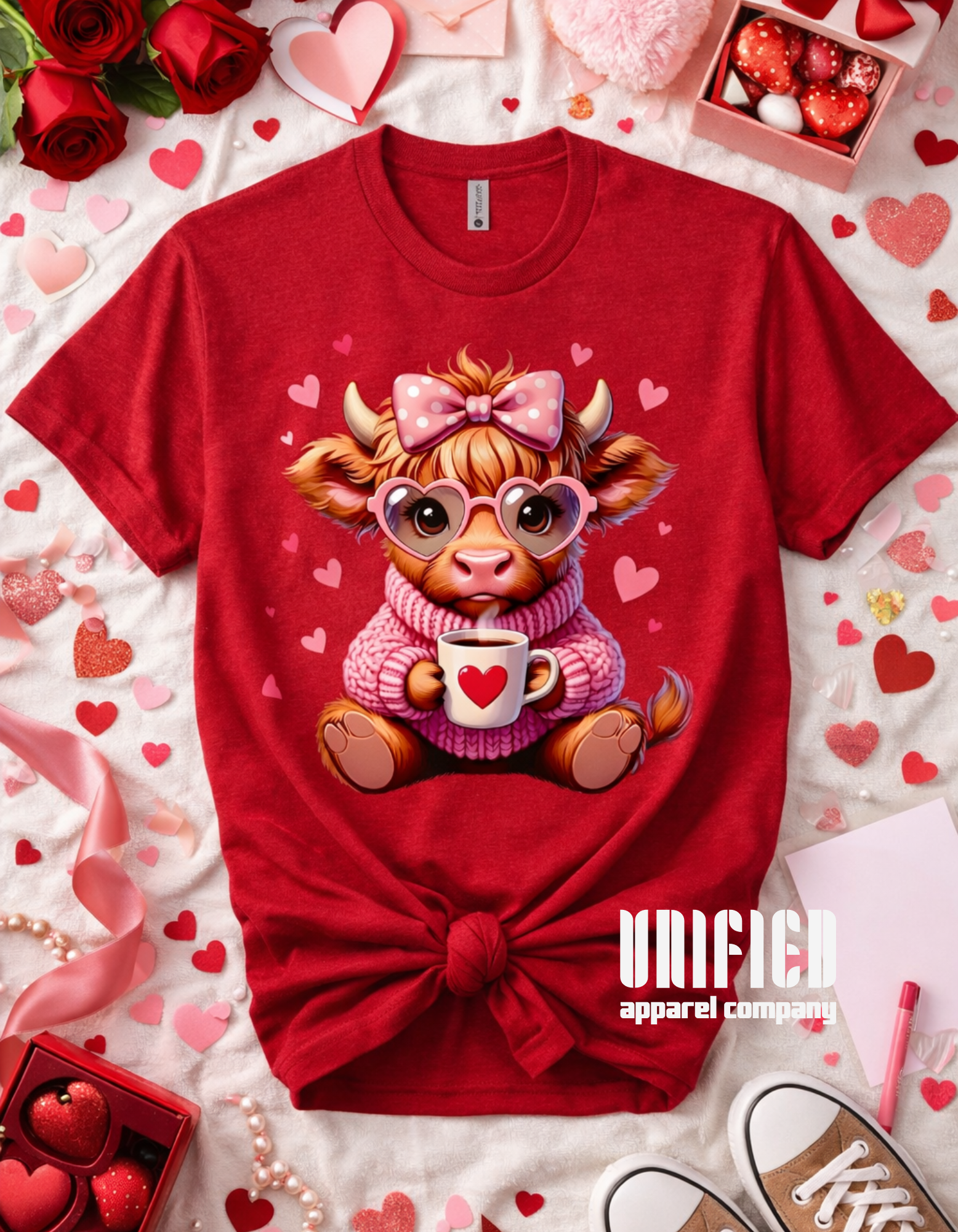 Valentine Highland Cow Coffee Love Tee