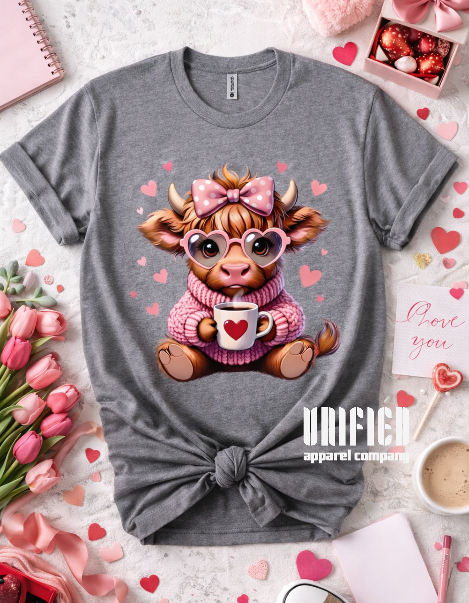 Valentine Highland Cow Coffee Love Tee