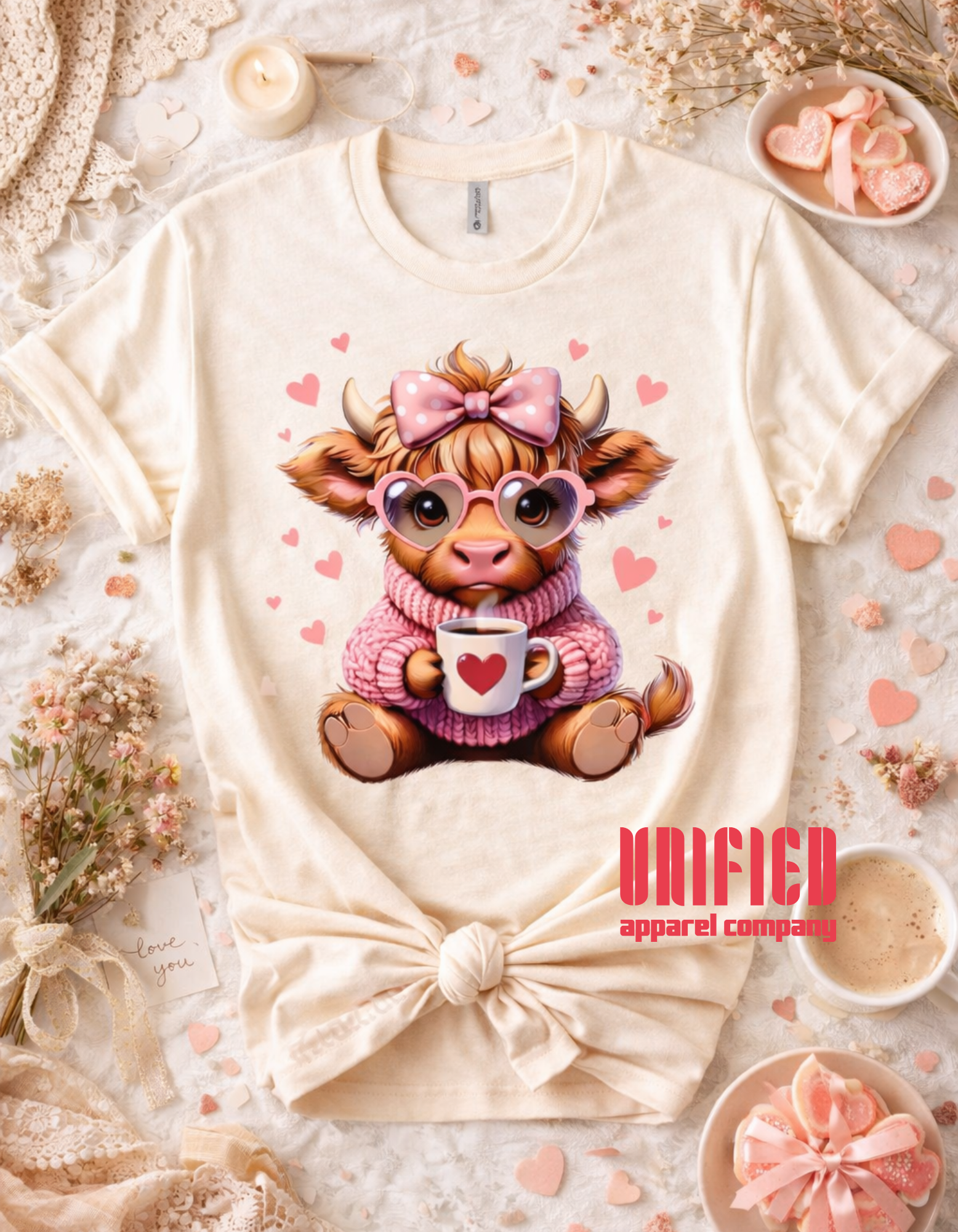 Valentine Highland Cow Coffee Love Tee