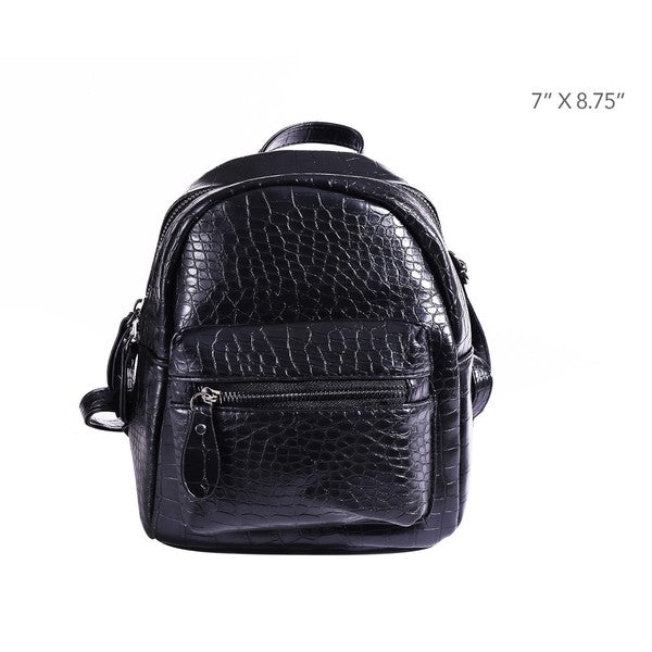 Midnight Luxe Mini Backpack – Croc-Embossed Black