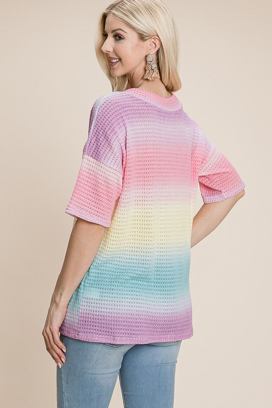 Cotton Candy Vibes Waffle Knit Top – Rainbow Pastel