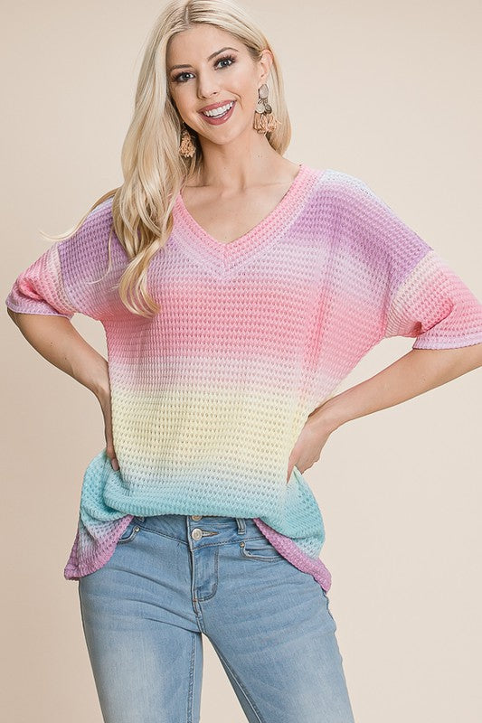 Cotton Candy Vibes Waffle Knit Top – Rainbow Pastel