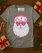 Pink Sparkle Santa T-Shirt | Christmas Graphic Tee | Holiday Shirt for Women