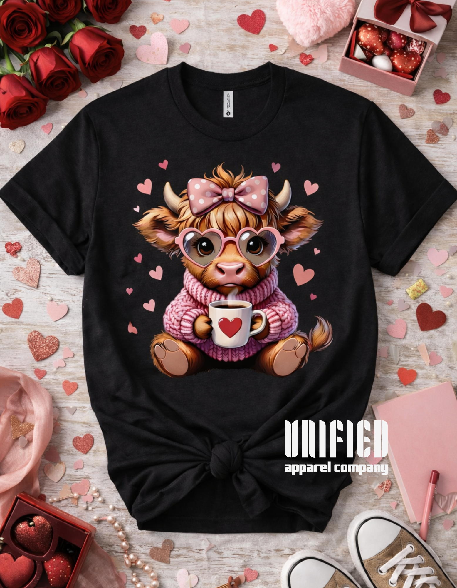 Valentine Highland Cow Coffee Love Tee
