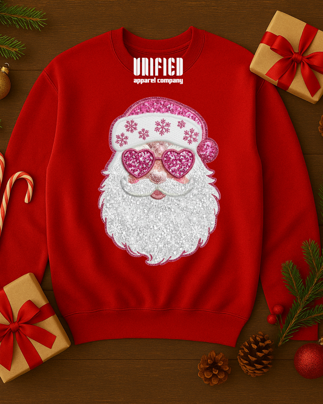 Pink Sparkle Santa Sweatshirt | Christmas Graphic Pullover | Holiday Sweater for Women
