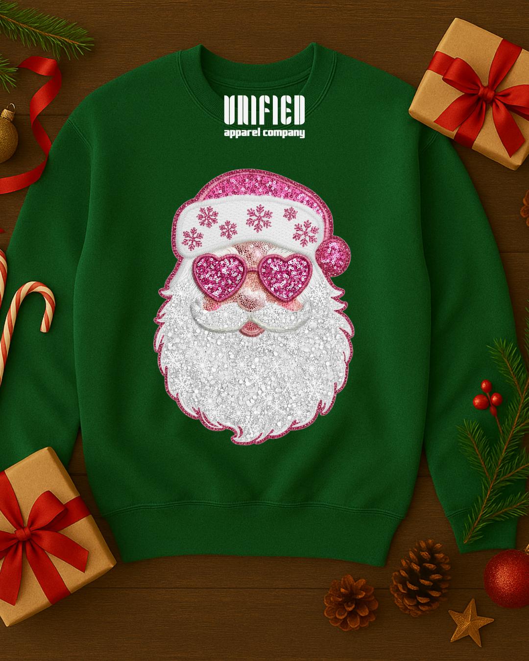 Pink Sparkle Santa Sweatshirt | Christmas Graphic Pullover | Holiday Sweater for Women