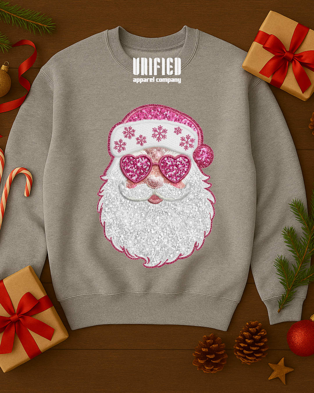Pink Sparkle Santa Sweatshirt | Christmas Graphic Pullover | Holiday Sweater for Women