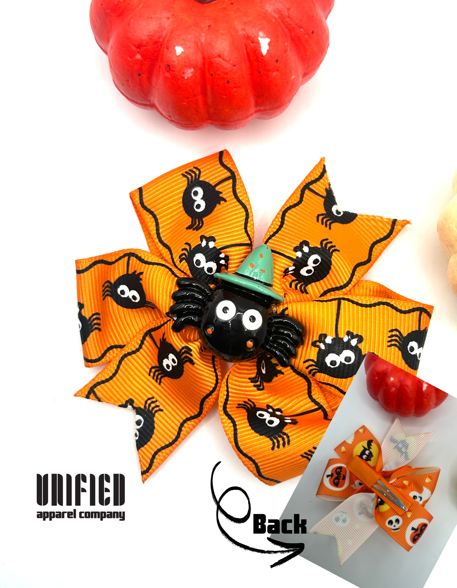 Spooky Halloween Orange Spider Hair Bow Clip