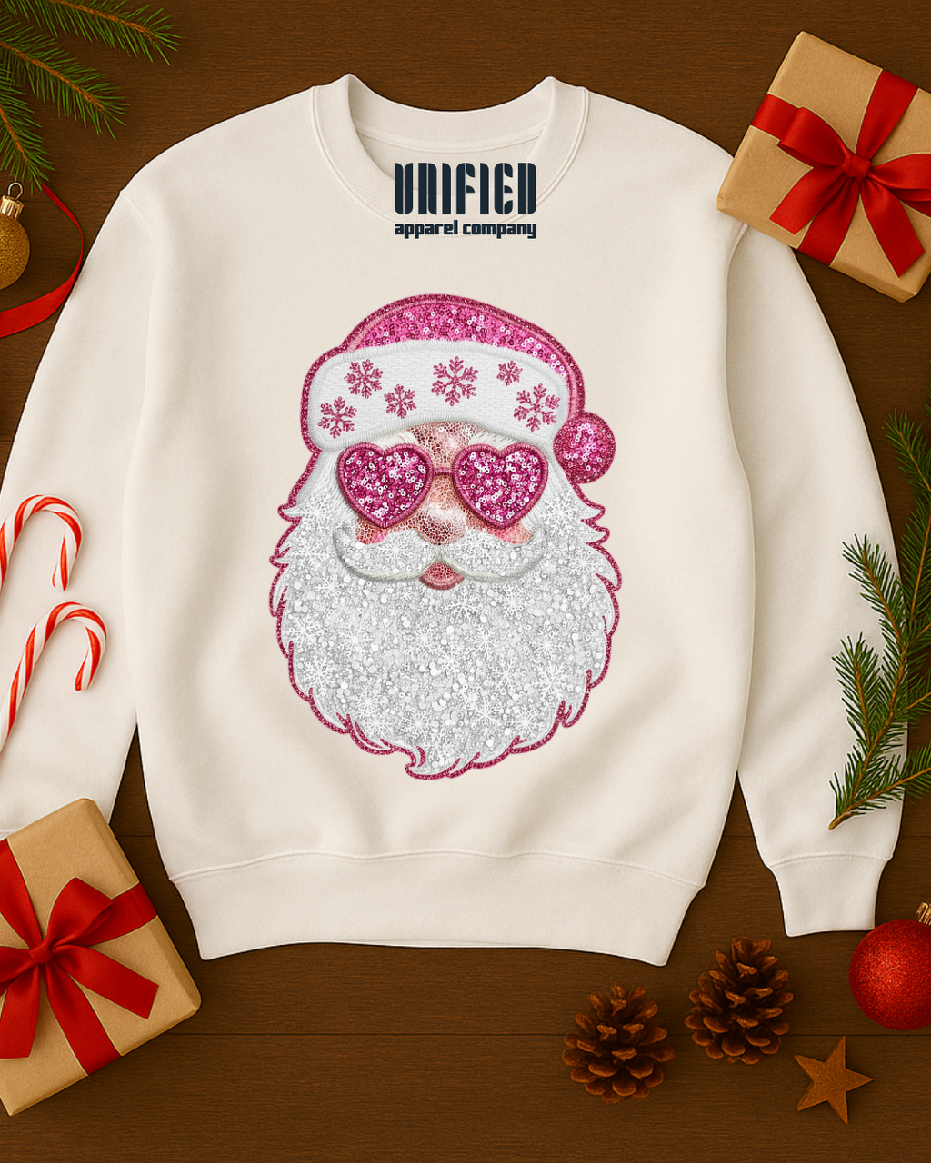 Pink Sparkle Santa Sweatshirt | Christmas Graphic Pullover | Holiday Sweater for Women