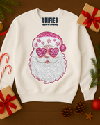 Pink Sparkle Santa Sweatshirt | Christmas Graphic Pullover | Holiday Sweater for Women