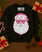 Pink Sparkle Santa Sweatshirt | Christmas Graphic Pullover | Holiday Sweater for Women