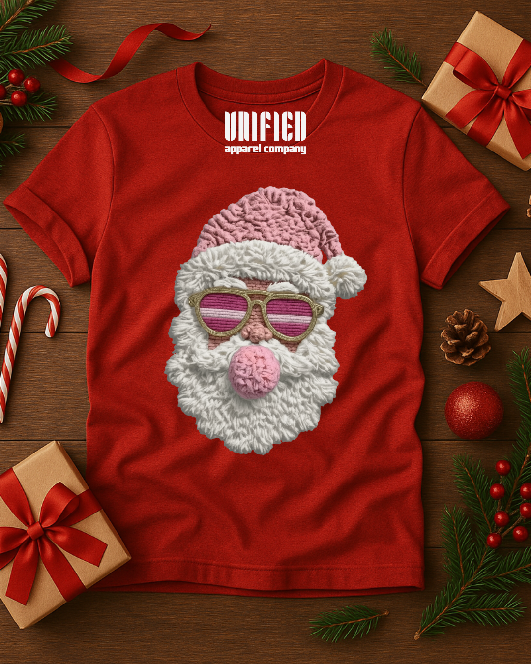 Cozy Knit Santa T-Shirt | Christmas Graphic Tee | Holiday Shirt for Women
