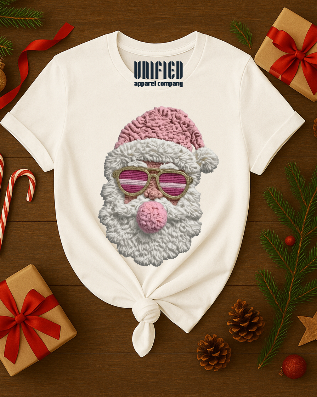 Cozy Knit Santa T-Shirt | Christmas Graphic Tee | Holiday Shirt for Women