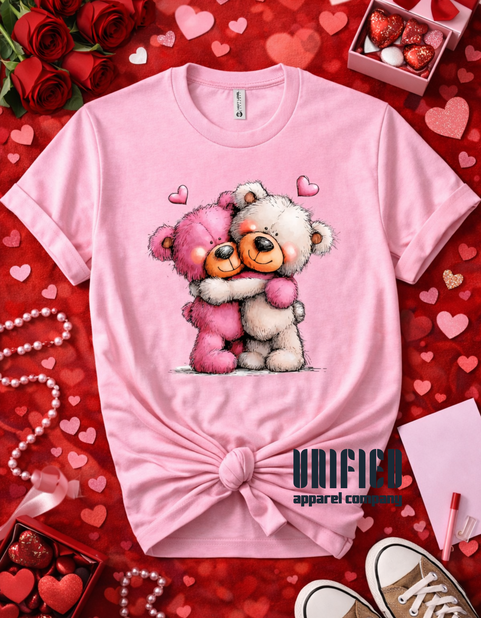Hugs & Hearts Valentine Bear Graphic Tee