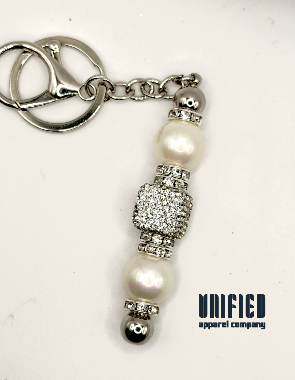 Pearl & Rhinestone Beaded Keychain with Silver Lobster Clasp