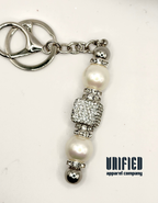 Pearl & Rhinestone Beaded Keychain with Silver Lobster Clasp