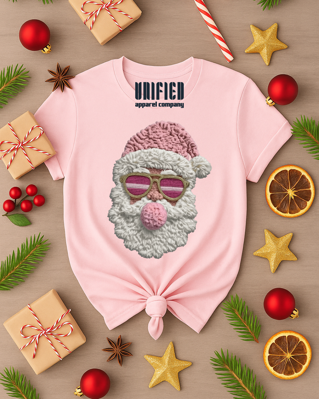 Cozy Knit Santa T-Shirt | Christmas Graphic Tee | Holiday Shirt for Women