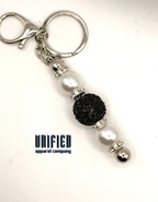Black & Pearl Beaded Keychain with Heart Clip