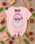 Pink Sparkle Santa T-Shirt | Christmas Graphic Tee | Holiday Shirt for Women