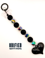 Black Crystal Heart Beaded Keychain | Chic Purse & Key Accessory