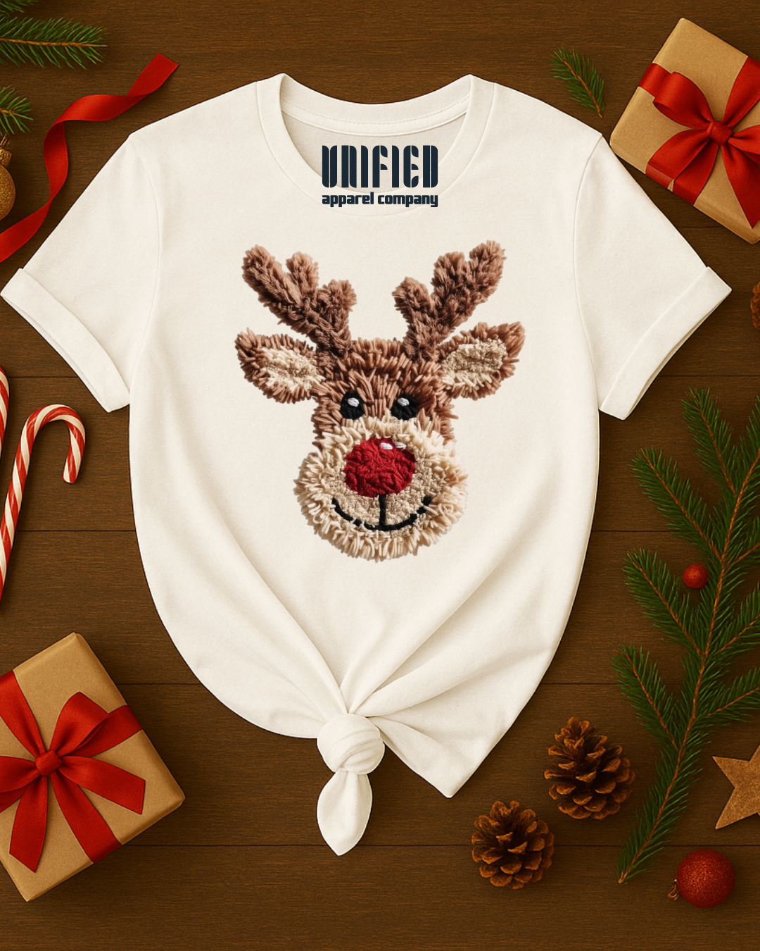 Rudolph Reindeer Christmas T-Shirt | Cute Holiday Graphic Tee | Cozy Winter Shirt for Women
