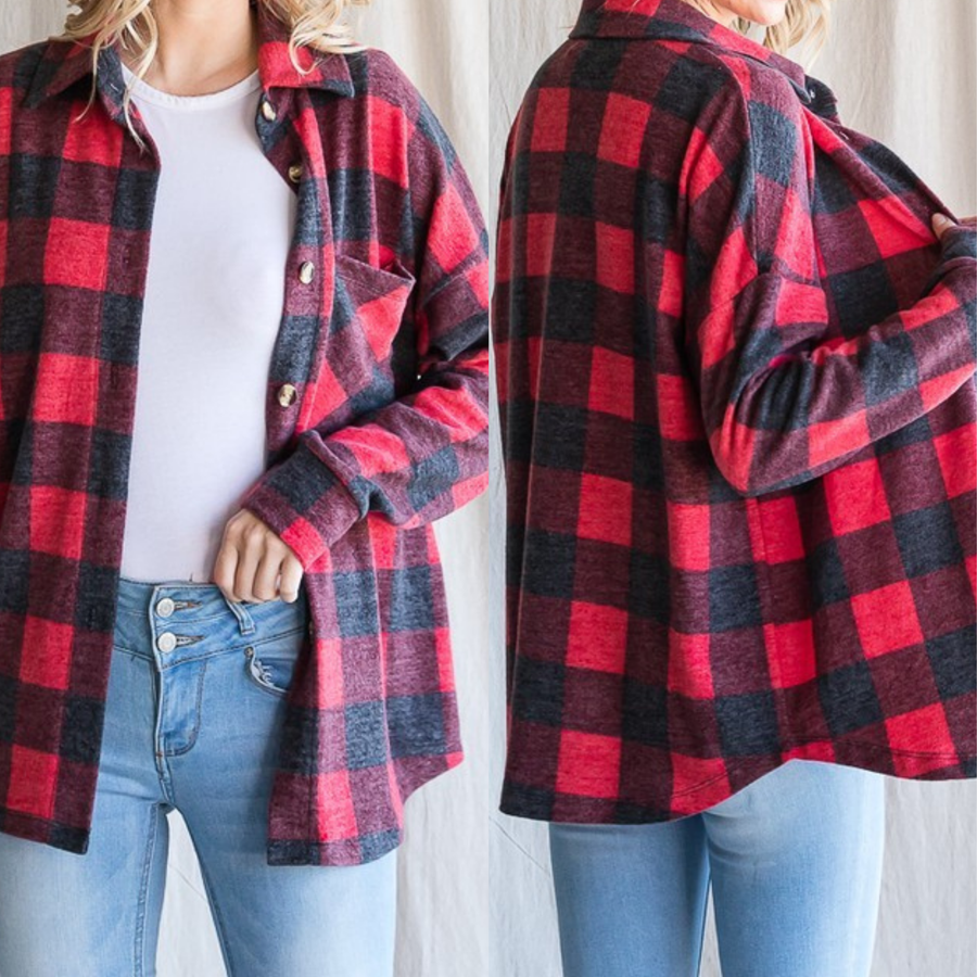 Campfire Nights Flannel – Red & Charcoal Buffalo Plaid