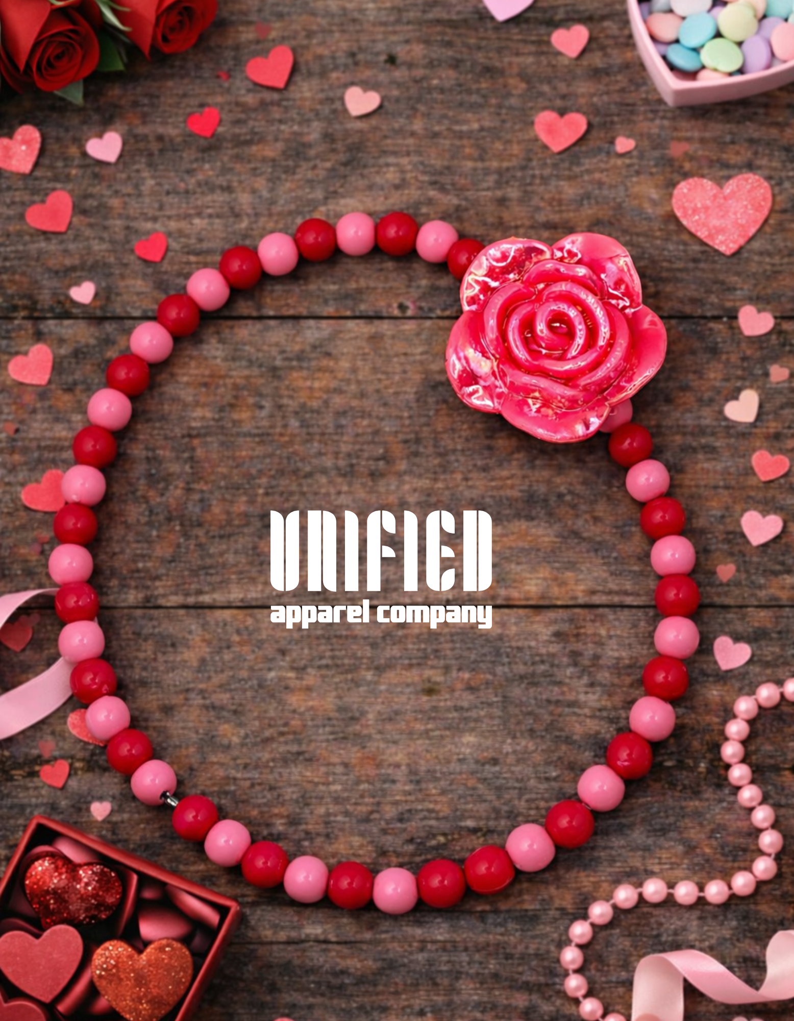 Red & Pink Rose Beaded Bracelet – Handmade Stretch Bracelet