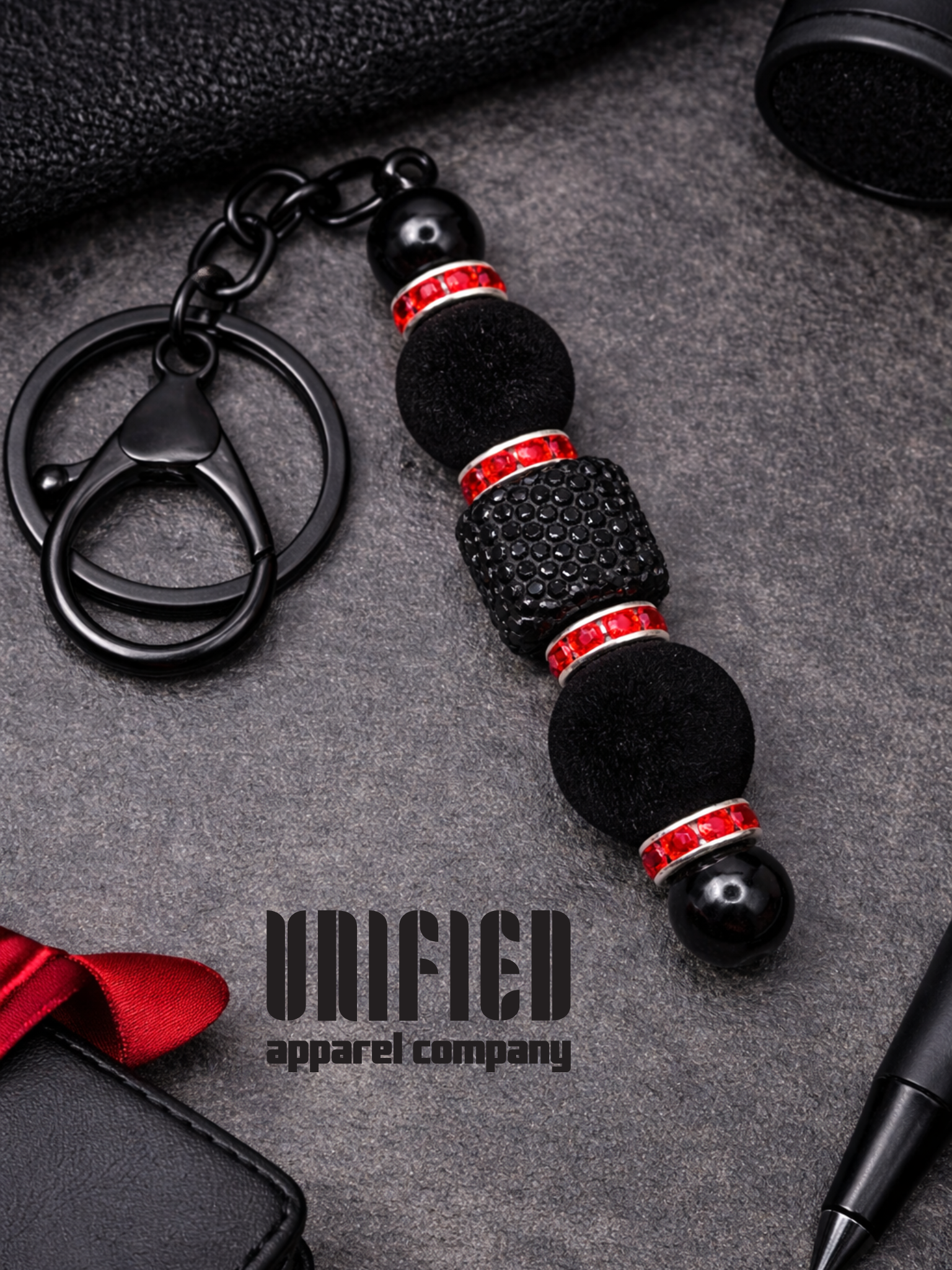 Black & Red Rhinestone Keychain | Bold Handmade Accessory
