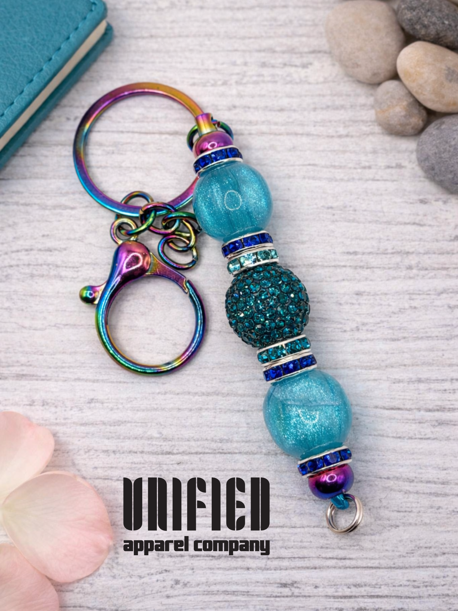 Iridescent Blue Rhinestone Keychain | Handmade Sparkle Keychain