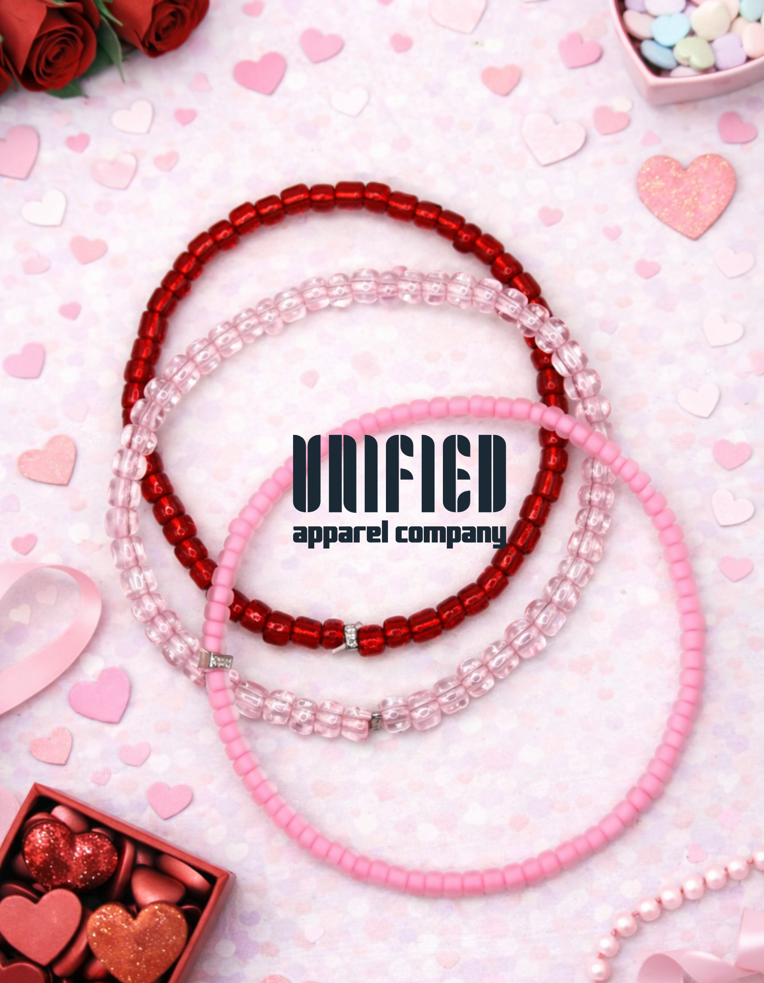 Pink & Red Beaded Bracelet Set – Handmade Stretch Bracelets