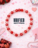 Red & Blush Faceted Beaded Bracelet – Handmade Stretch Bracelet