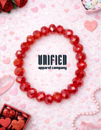 Red & Blush Faceted Beaded Bracelet – Handmade Stretch Bracelet
