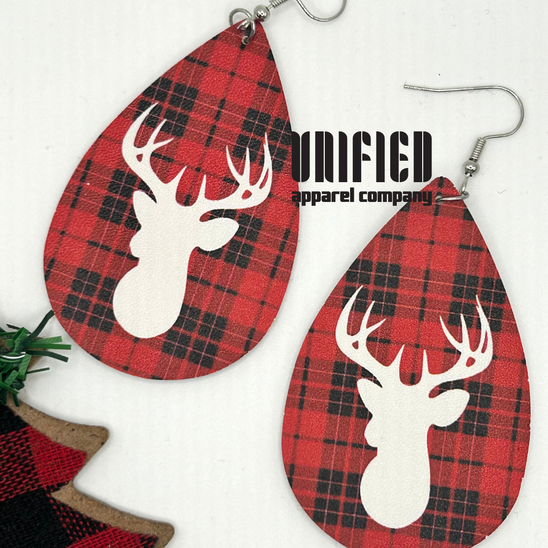 Red Buffalo Plaid Deer Earrings! 🦌❤️