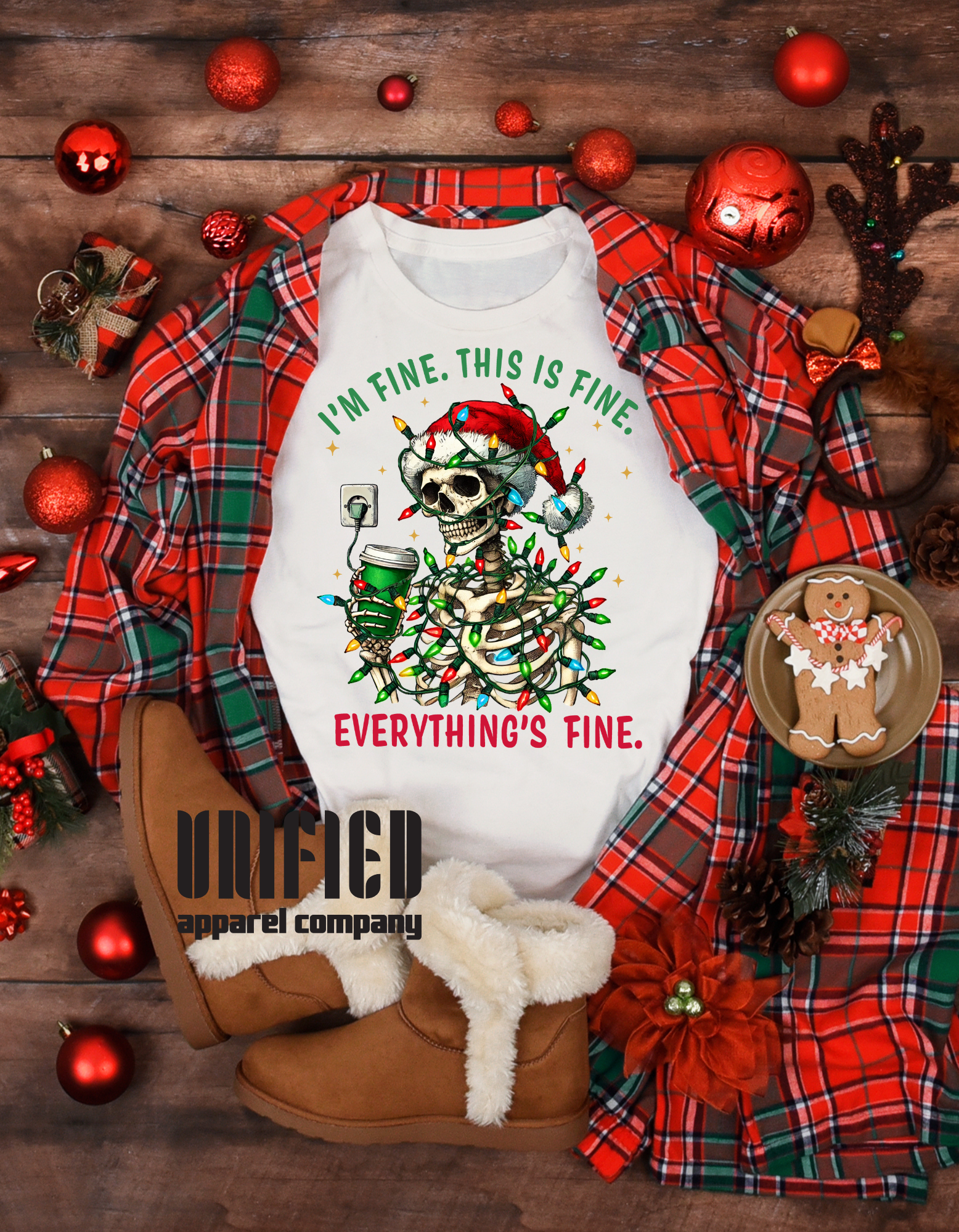 💀🎅 "I'm Fine, This is Fine, Everything is Fine" Shirt: Festive Chaos Edition! 🎄✨