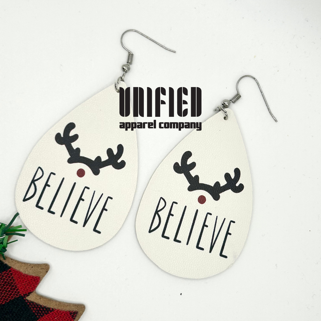“Believe” Reindeer Earrings! 🎄✨