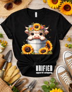 Sunflower Highland Cow Tee – Cozy Country Floral Graphic Shirt