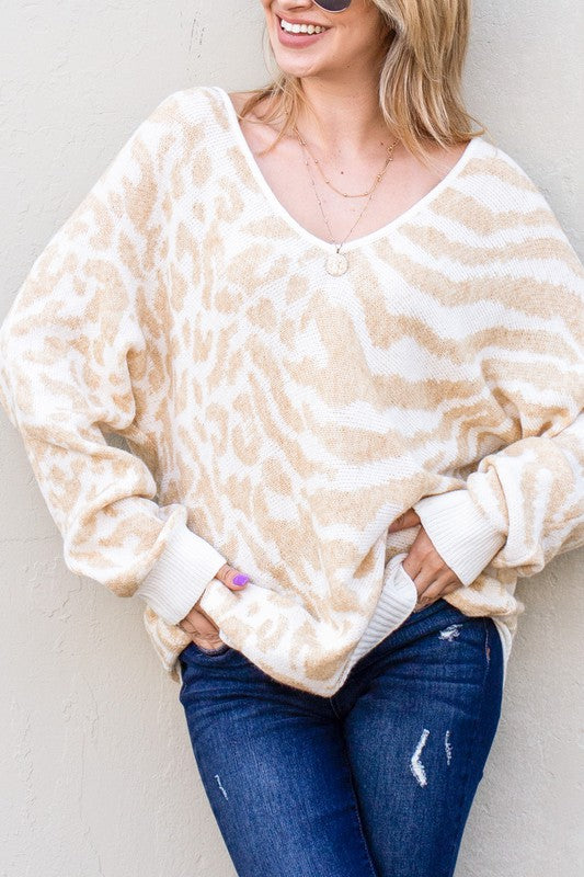 Wild Comfort Knit Sweater - Neutral Animal Print