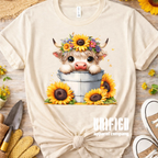 Sunflower Highland Cow Tee – Cozy Country Floral Graphic Shirt