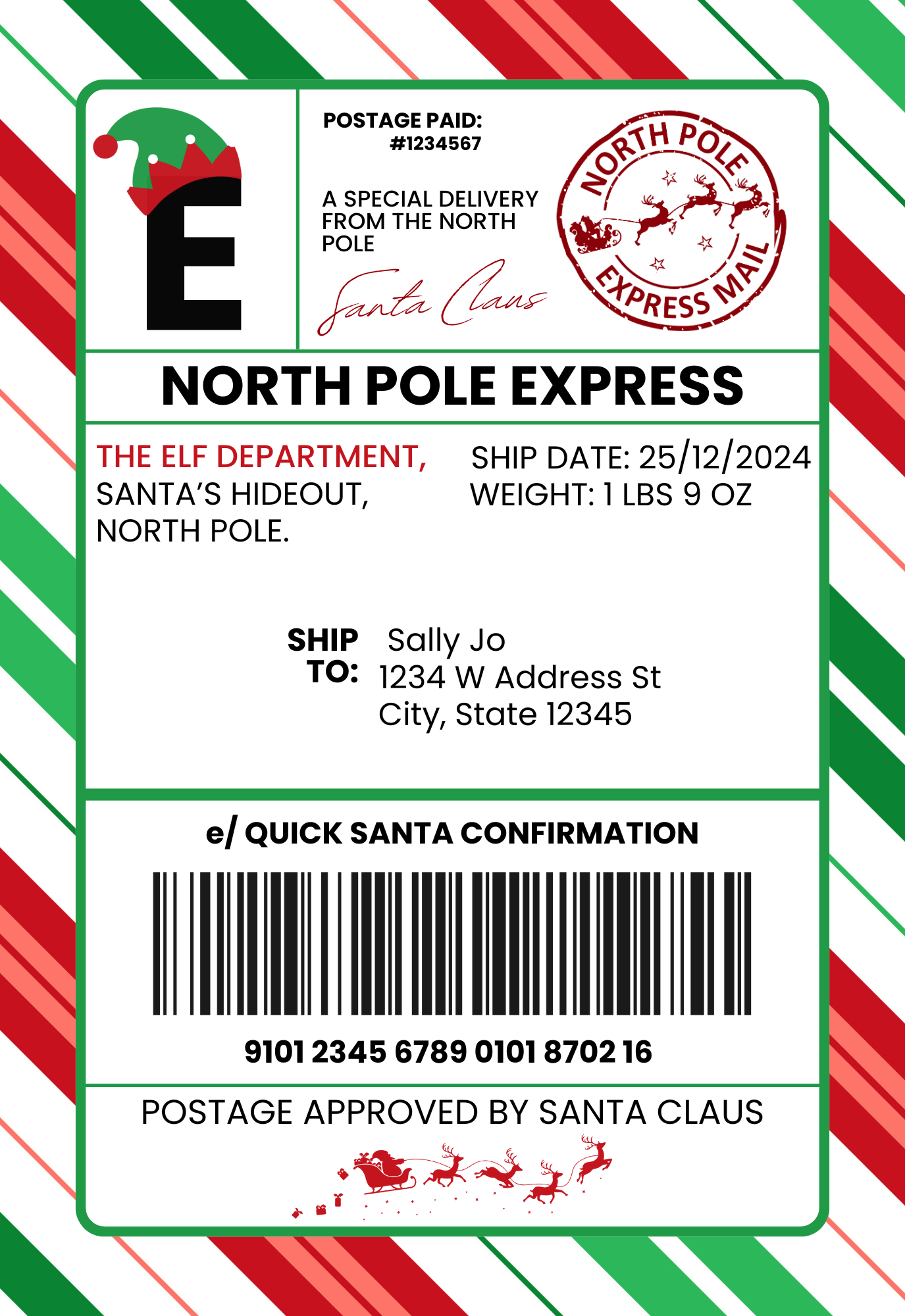North Pole Express Shipping Label