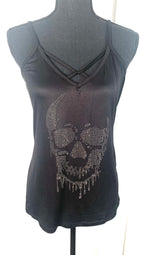 Criss-Cross Skull Tank – Black with Rhinestone Detail
