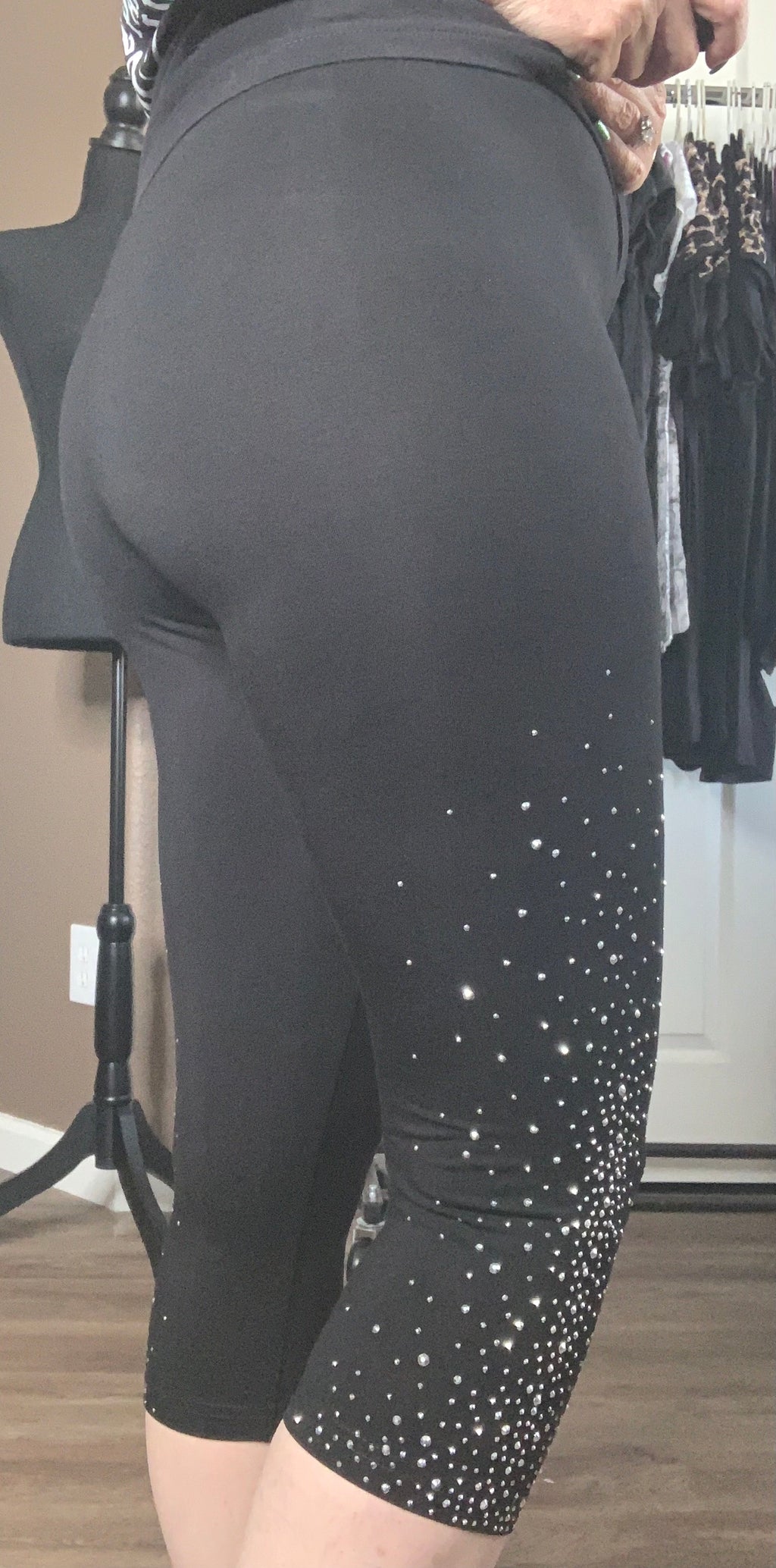 Starlight Capri Leggings – Black with Rhinestone Detail