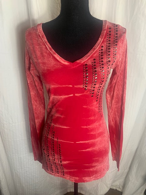 Red Studded Long Sleeve Shirt