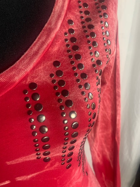 Red Studded Long Sleeve Shirt