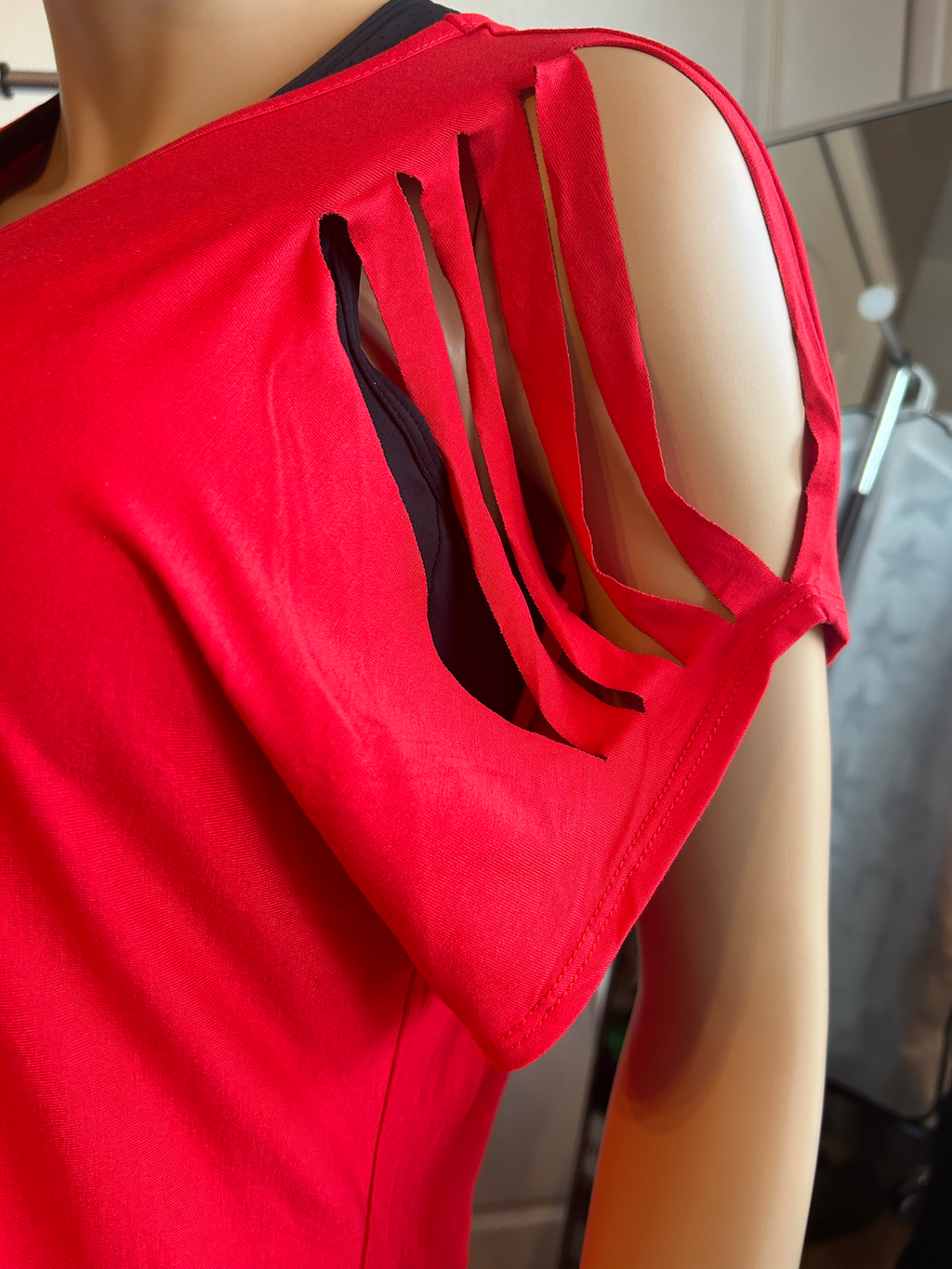 Red Stars & Stripes Laser Cutout Shoulder Tee