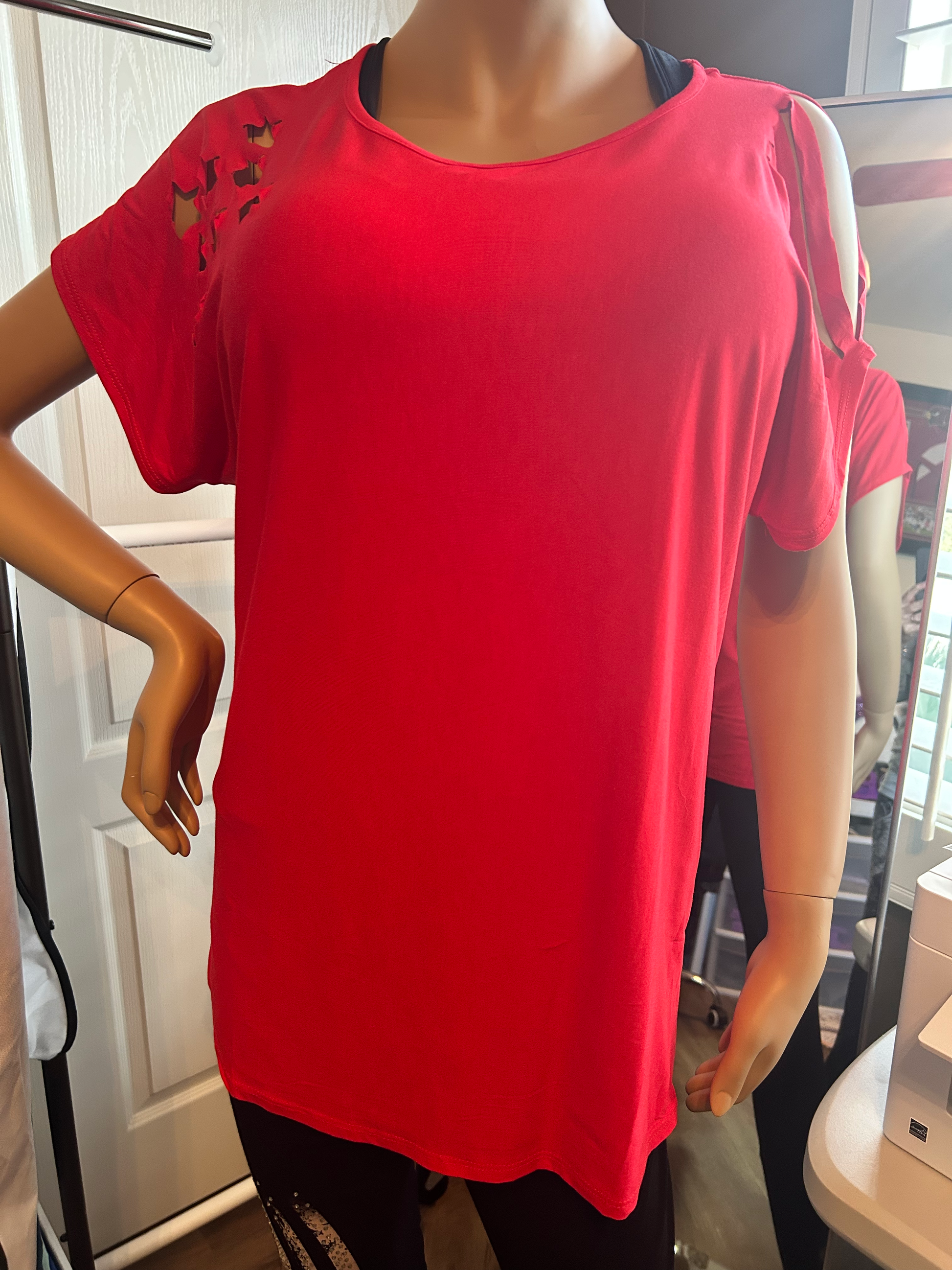Red Stars & Stripes Laser Cutout Shoulder Tee