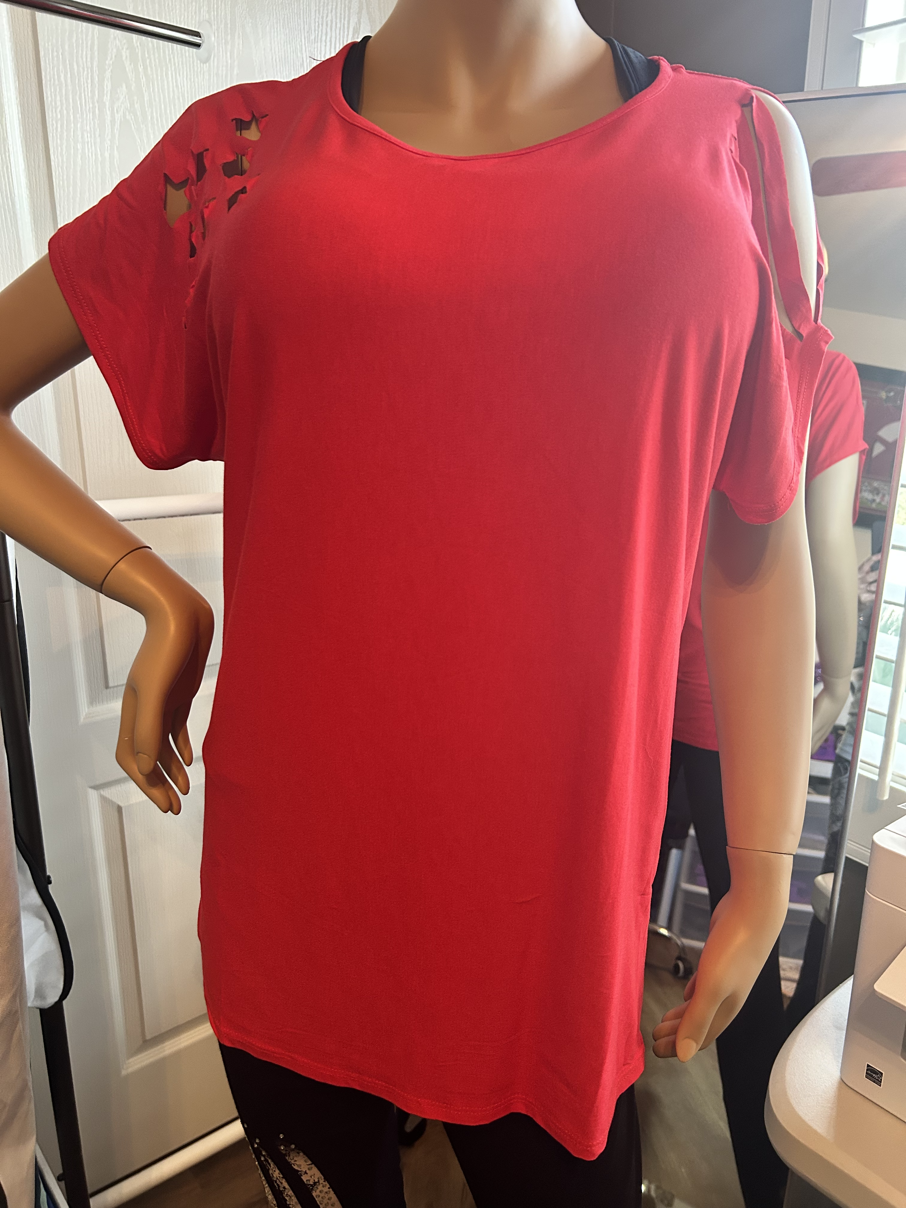 Red Stars & Stripes Laser Cutout Shoulder Tee