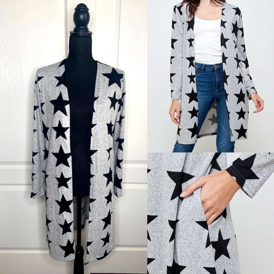 Star Power Duster Cardigan – Gray & Black
