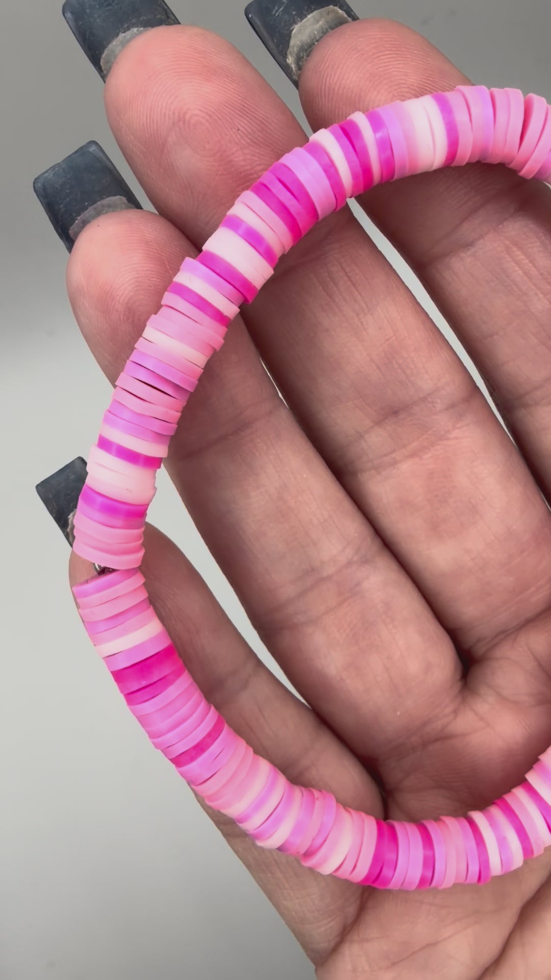 Pink Ombre Heishi Beaded Bracelet – Handmade Stretch Bracelet