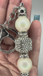 Pearl & Rhinestone Beaded Keychain with Silver Lobster Clasp
