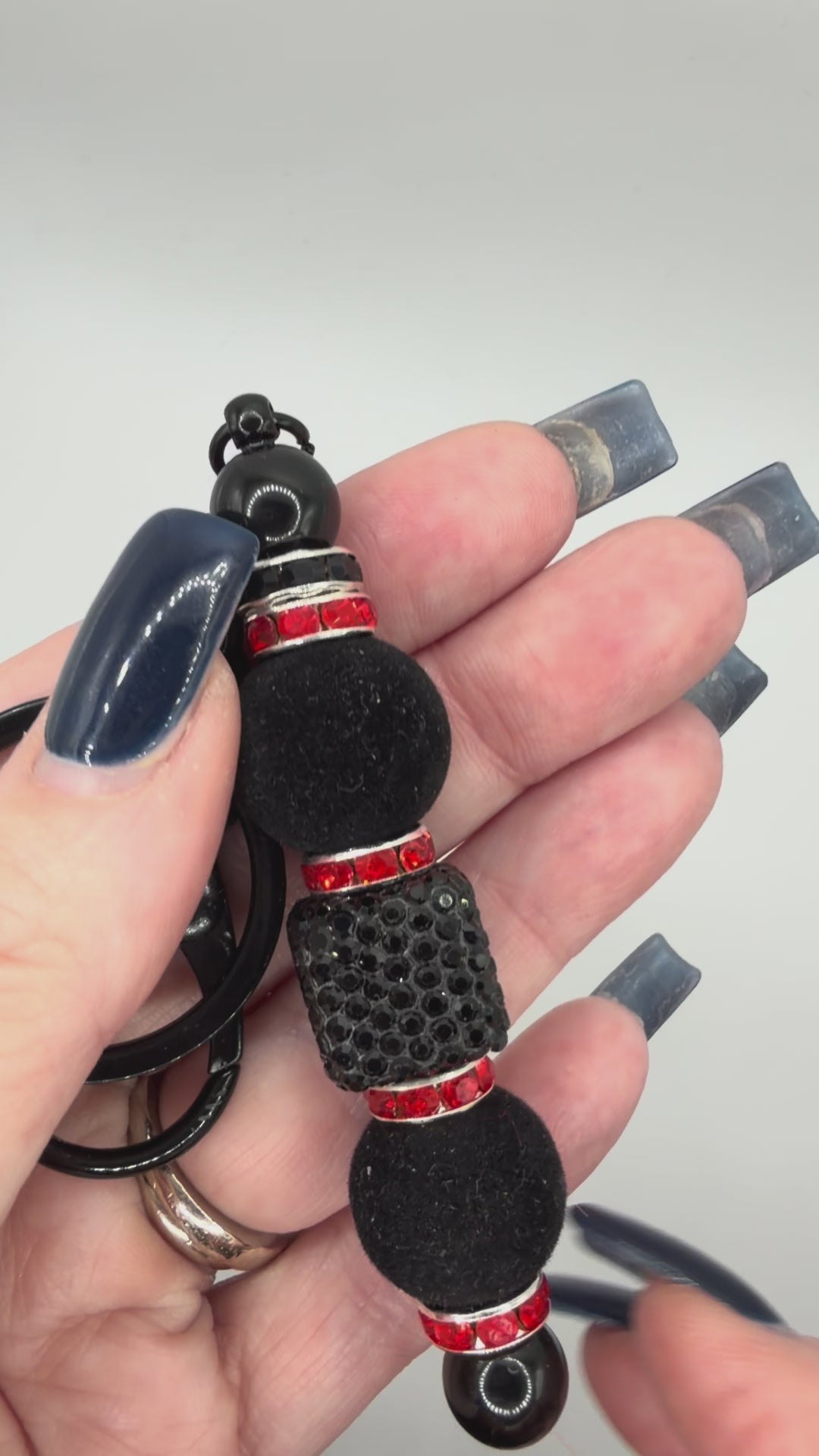 Black & Red Rhinestone Keychain | Bold Handmade Accessory